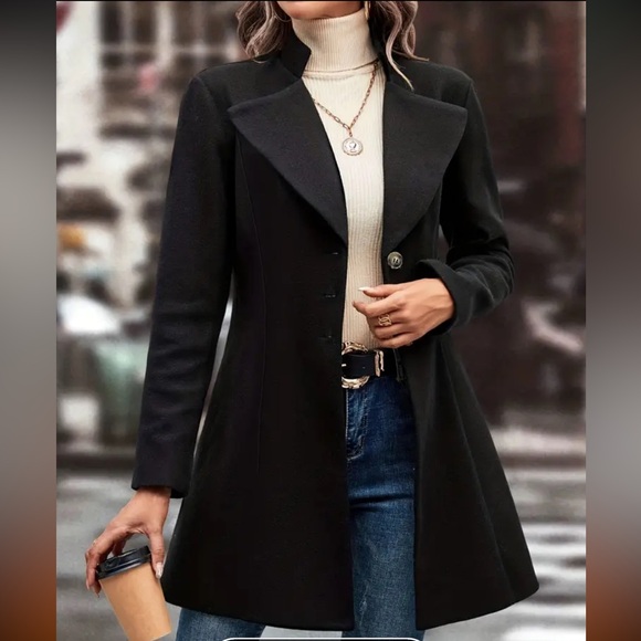 NWT Solid Single Button Lapel Overcoat, Versatile Long Sleeve Winter Outwear - Picture 2 of 3